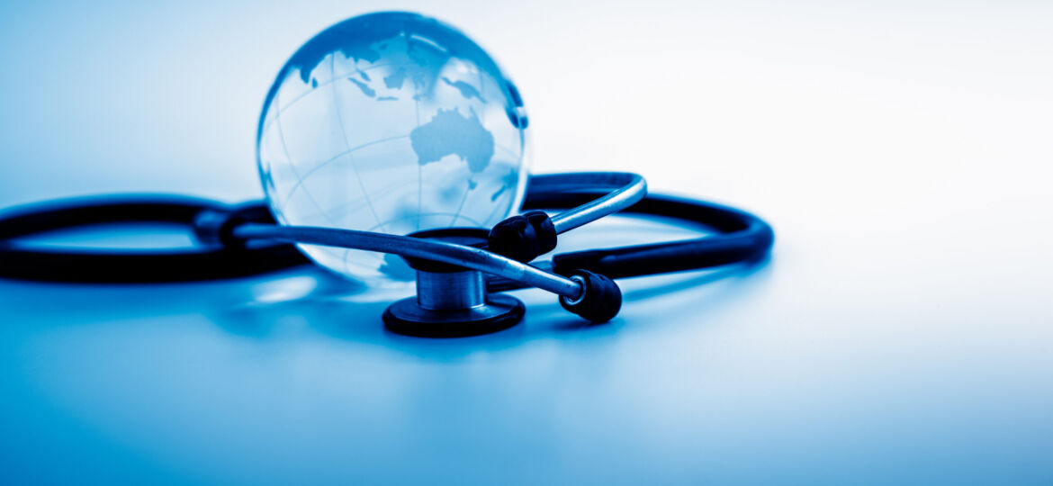 Global,Healthcare.,Globe,And,Stethoscope,,Studio,Shot.blue,Toned,Images.